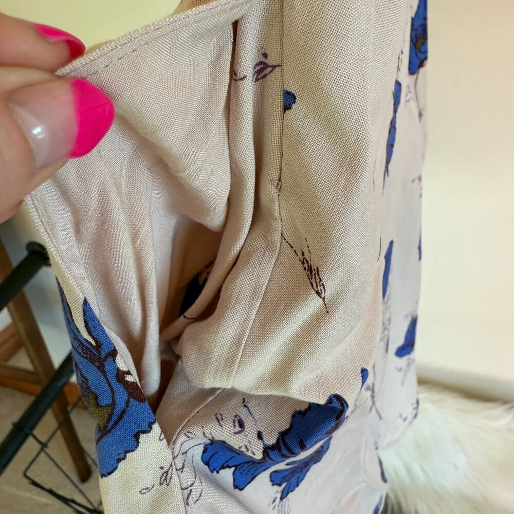 Free People Cream & Blue Floral Melanie Draped Floral Mini Dress - Picture 7 of 12